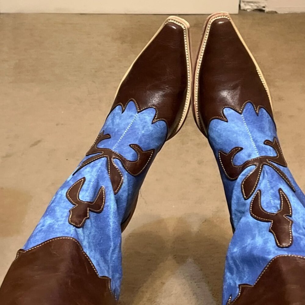Women Denim Cowboy Boots - Picture 2 of 11